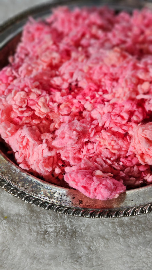 CARNATION - rare hand-dyed cotton nepps for fiber blending, felting, and papermaking - 1 oz | 28 g