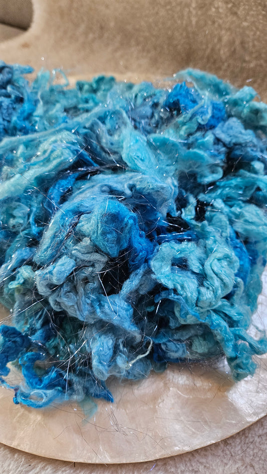 BIG BLUE SKY - bamboo sparkle limited edition hand-dyed texture for fiber blending, felting, and papermaking - 2 oz | 57 g