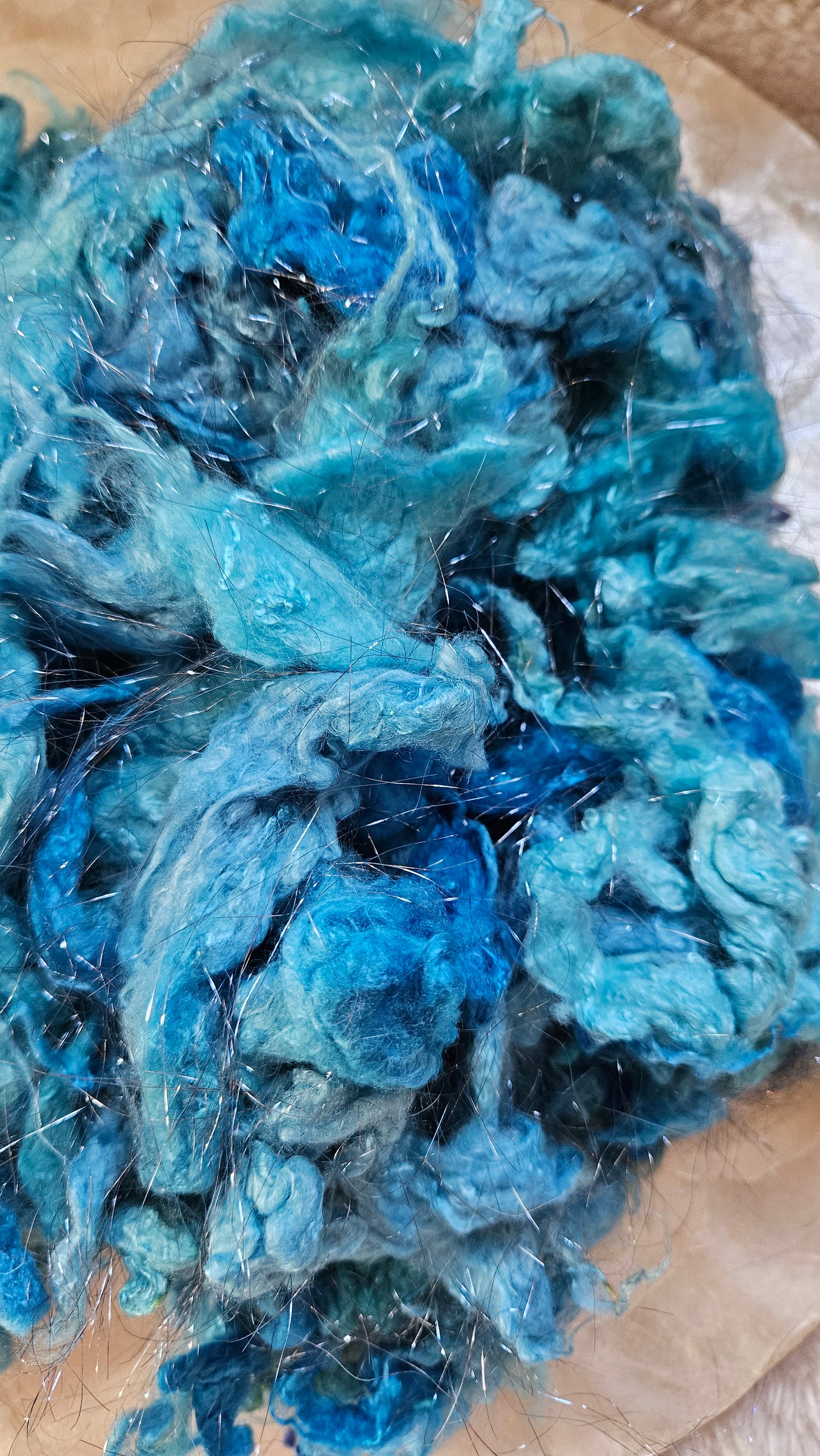 BIG BLUE SKY - bamboo sparkle limited edition hand-dyed texture for fiber blending, felting, and papermaking - 2 oz | 57 g