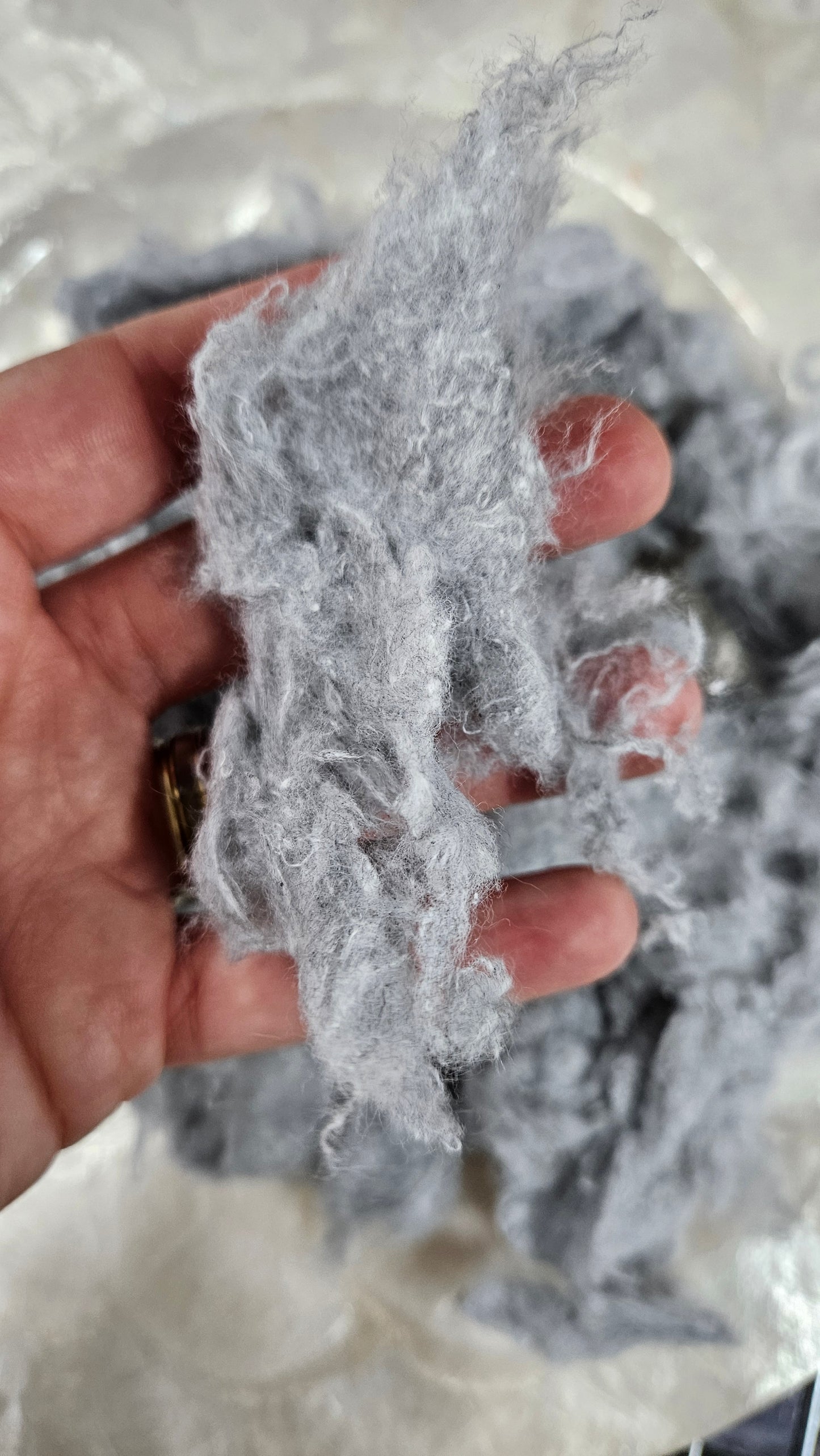 FEATHER GREY - recycled cotton noil "feathers" effects texture for blending, felting, and papermaking - 4 oz | 113 g