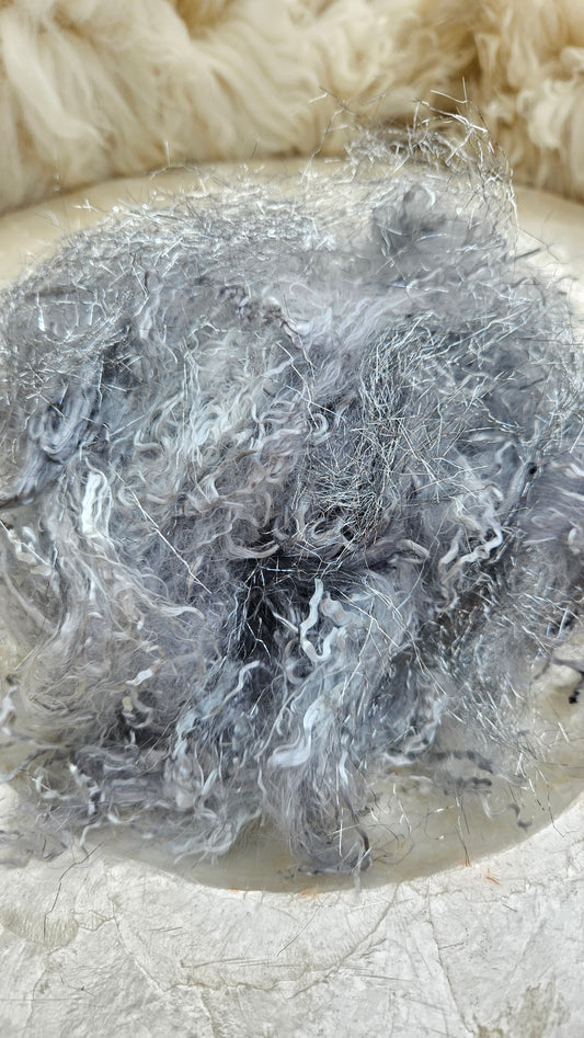 SILVER SPARKLE - hand-dyed eucalyptus crimp faux-silk with Angelina sparkle for art yarn embellishing, fiber blending, felting, and papermaking - 1 oz | 28 g