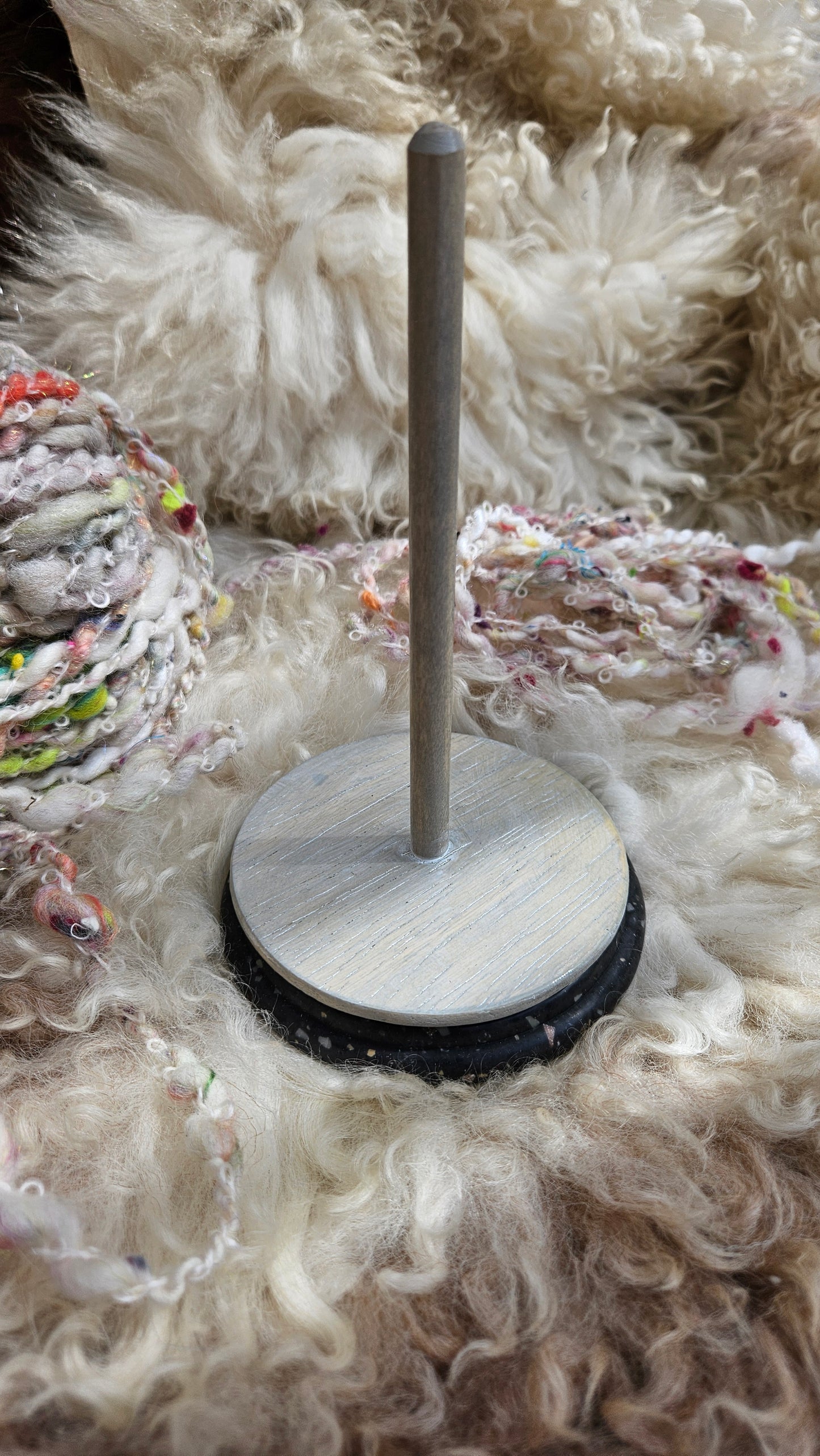 YARN CAKE SPINNER - hold your cakes of yarn while you knit or crochet - handmade in Corian - 4 inch base 6