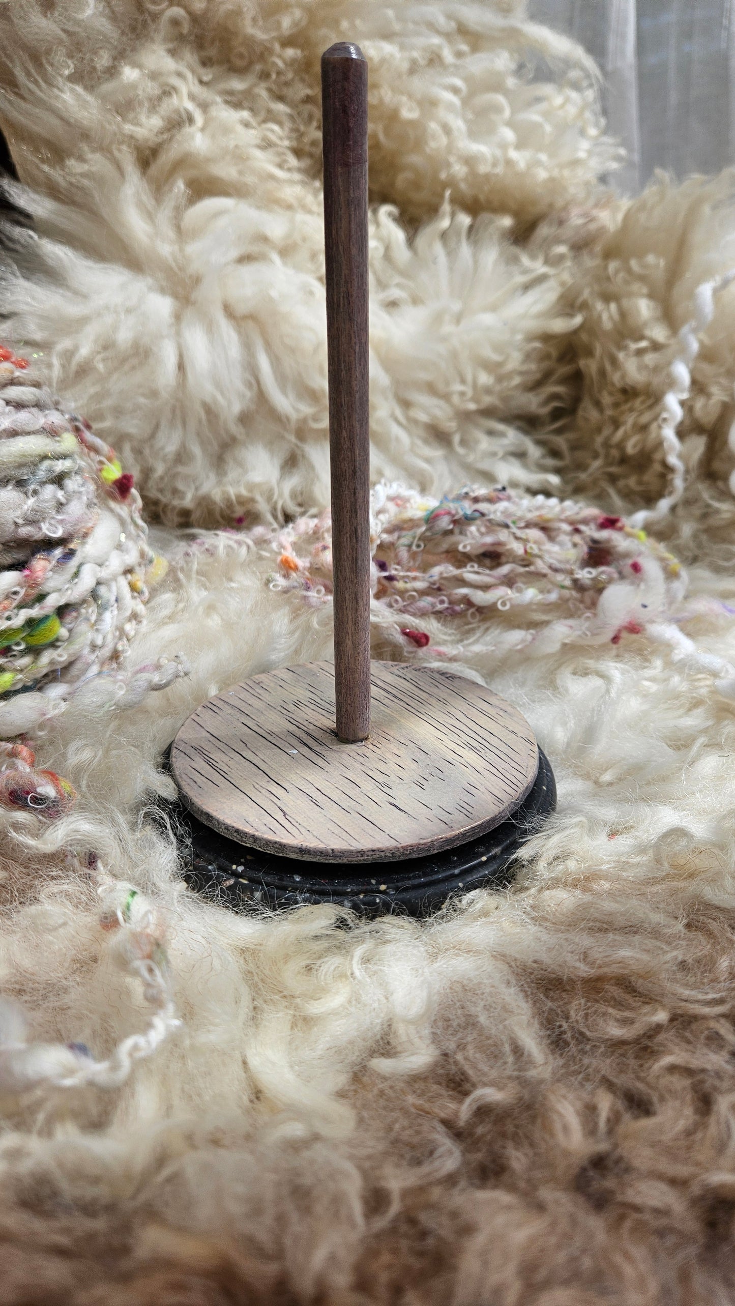 YARN CAKE SPINNER - hold your cakes of yarn while you knit or crochet - handmade in Corian - 4 inch base 8