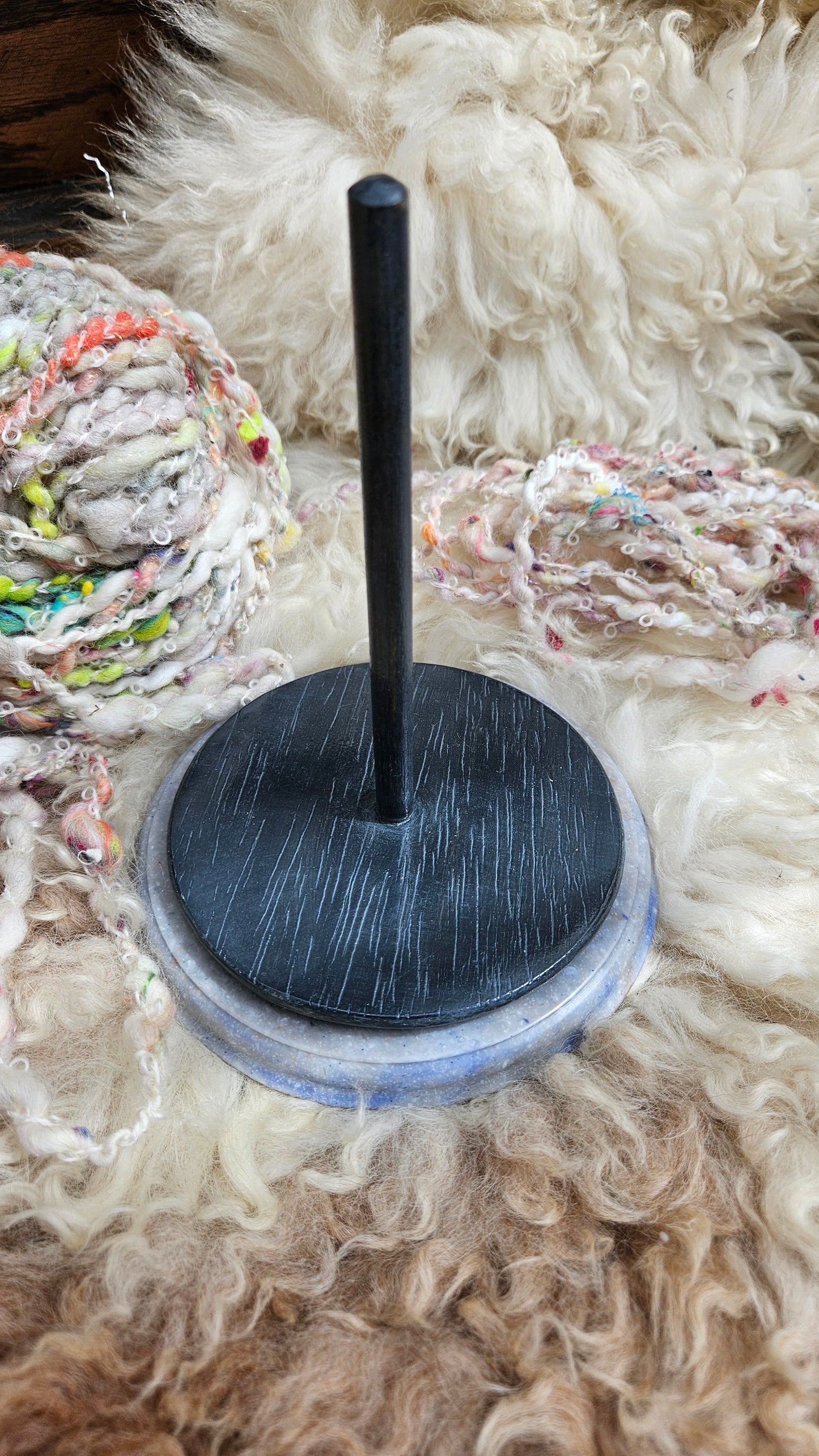 YARN CAKE SPINNER - hold your cakes of yarn while you knit or crochet - handmade in Corian - 6 inch base 1