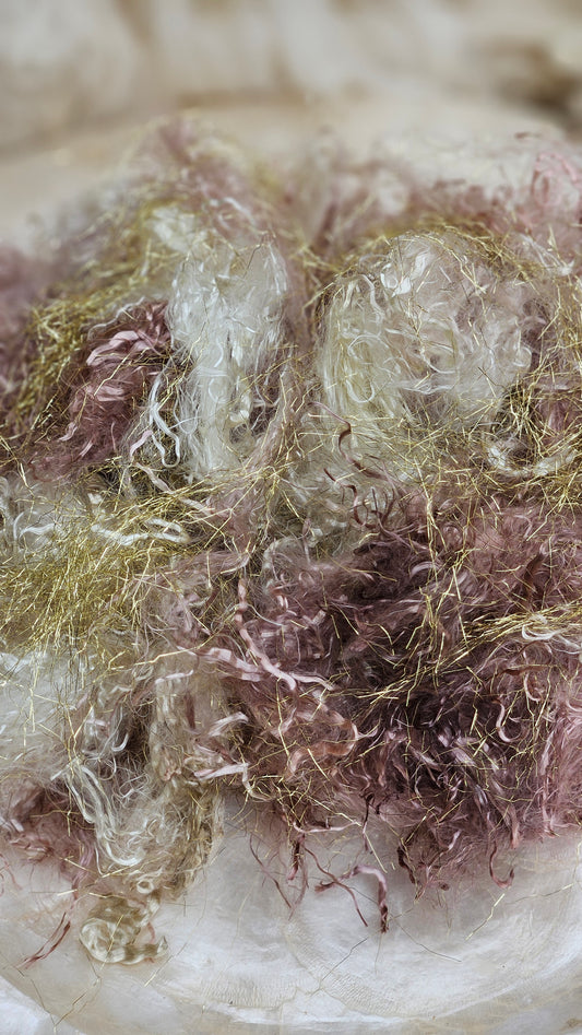 GILDED BRONZE - hand-dyed eucalyptus crimp faux-silk with Angelina sparkle for art yarn embellishing, fiber blending, felting, and papermaking - 1 oz | 28 g