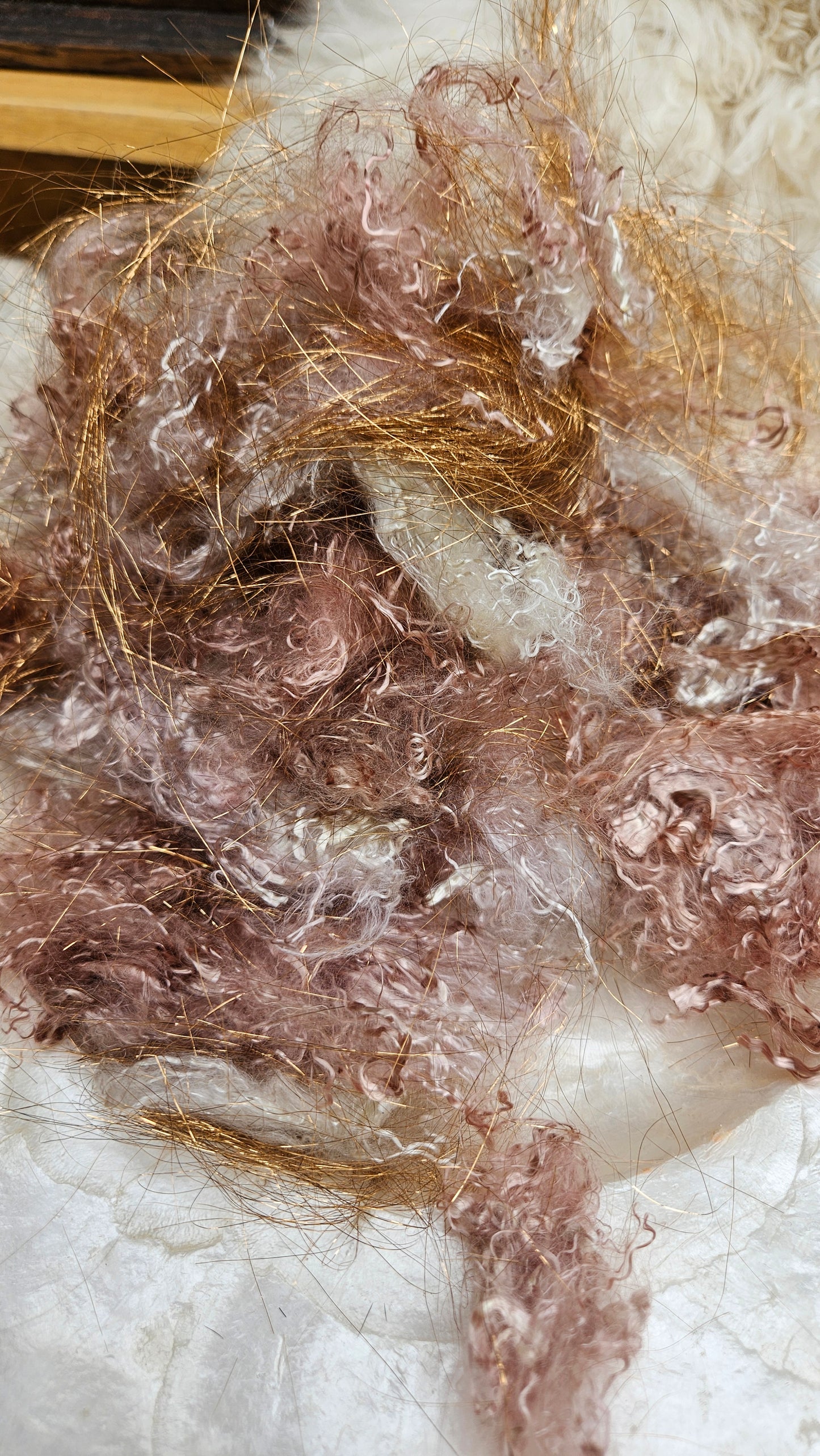 WARM ROSE GOLD SPARKLE - hand-dyed eucalyptus crimp faux-silk with Angelina sparkle for art yarn embellishing, fiber blending, felting, and papermaking - 1 oz | 28 g