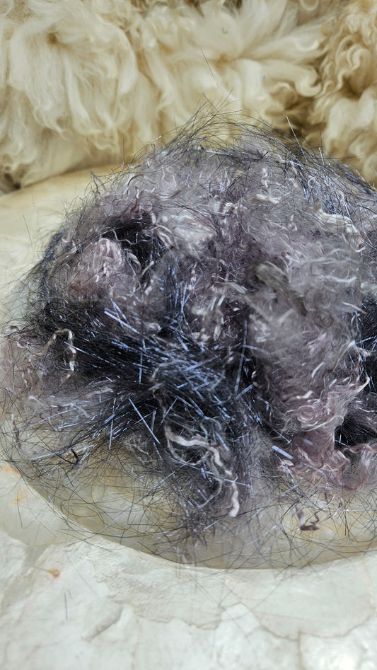 TITANIUM SPARKLE - hand-dyed eucalyptus crimp faux-silk with Angelina sparkle for art yarn embellishing, fiber blending, felting, and papermaking - 1 oz | 28 g