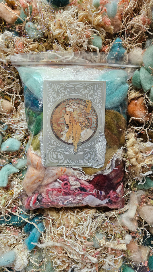 MUCHA FIBER ARTIST PALETTE KIT - hand-dyed rare and assorted fiber art texture for blending, felting, and papermaking - 8 oz | 227 g