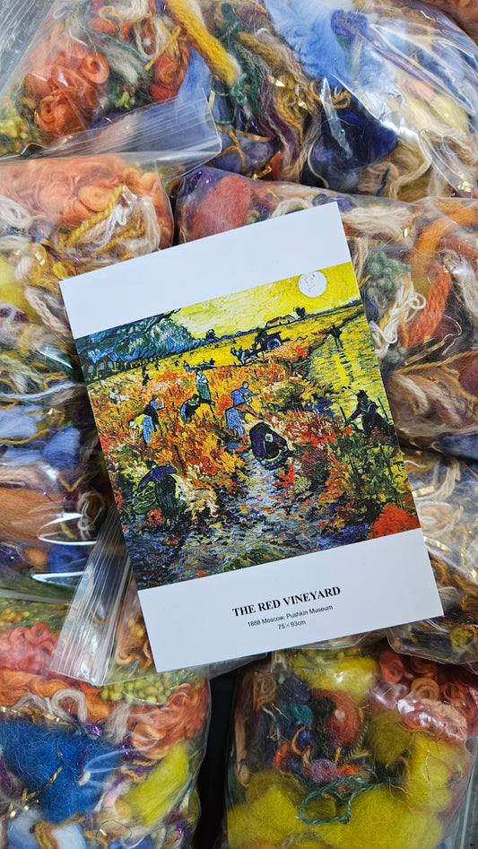 RED VINEYARD - hand-dyed limited edition Van Gogh inspired fiber art texture for blending, felting, and papermaking - 2.5 oz | 71 g