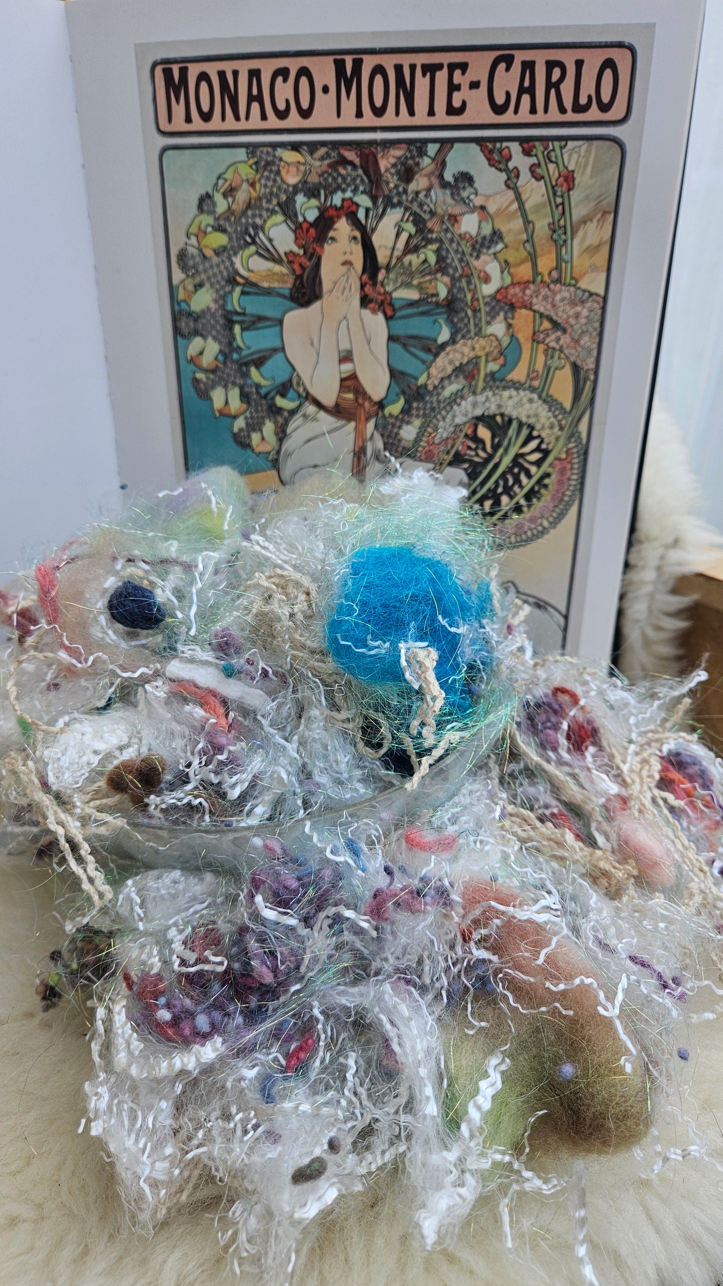 MONACO - hand-dyed limited edition Mucha Art Nouveau inspired fiber art texture for blending, felting, and papermaking - 2.5 oz | 71 g