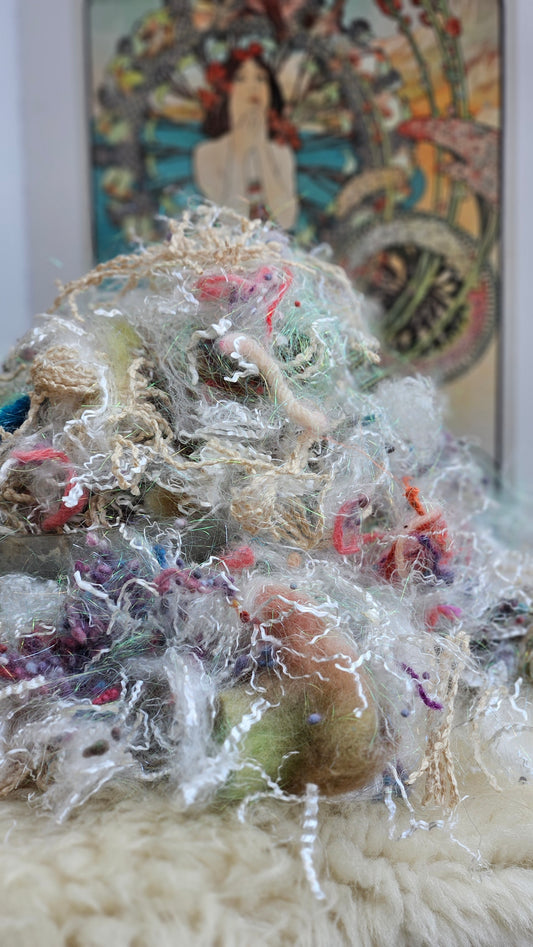 MONACO - hand-dyed limited edition Mucha Art Nouveau inspired fiber art texture for blending, felting, and papermaking - 2.5 oz | 71 g