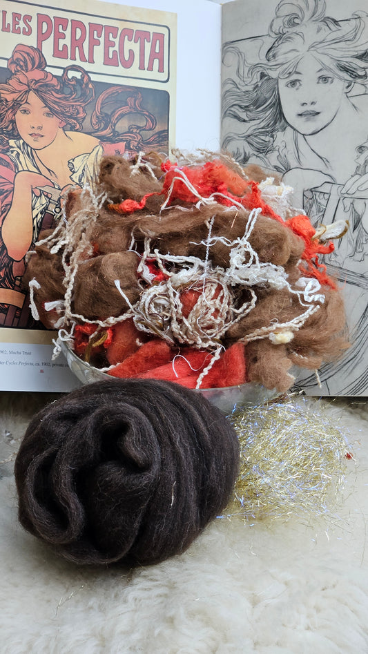 PERFECTA - limited edition Mucha Art Nouveau inspired luxury fiber artist kit for fiber blending and felting - 2.5 oz | 71 g