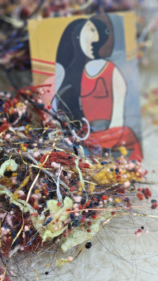 SEATED WOMAN - horse hair limited edition Picasso inspired fiber art texture for blending, felting, and papermaking - 1 oz | 28 g