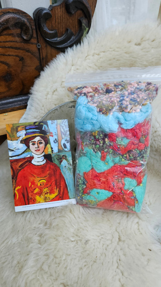 GIRL WITH THE GREEN EYES - limited edition Matisse Abstract Expressionism inspired luxury fiber artist kit for fiber blending and felting - 2.5 oz | 71 g