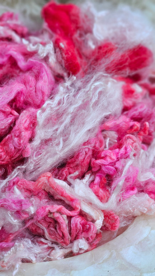 STRAWBERRY CREAM - hand-dyed extra fine wool and silky bamboo dense cloud recycled mill ends - 5 oz | 142 g