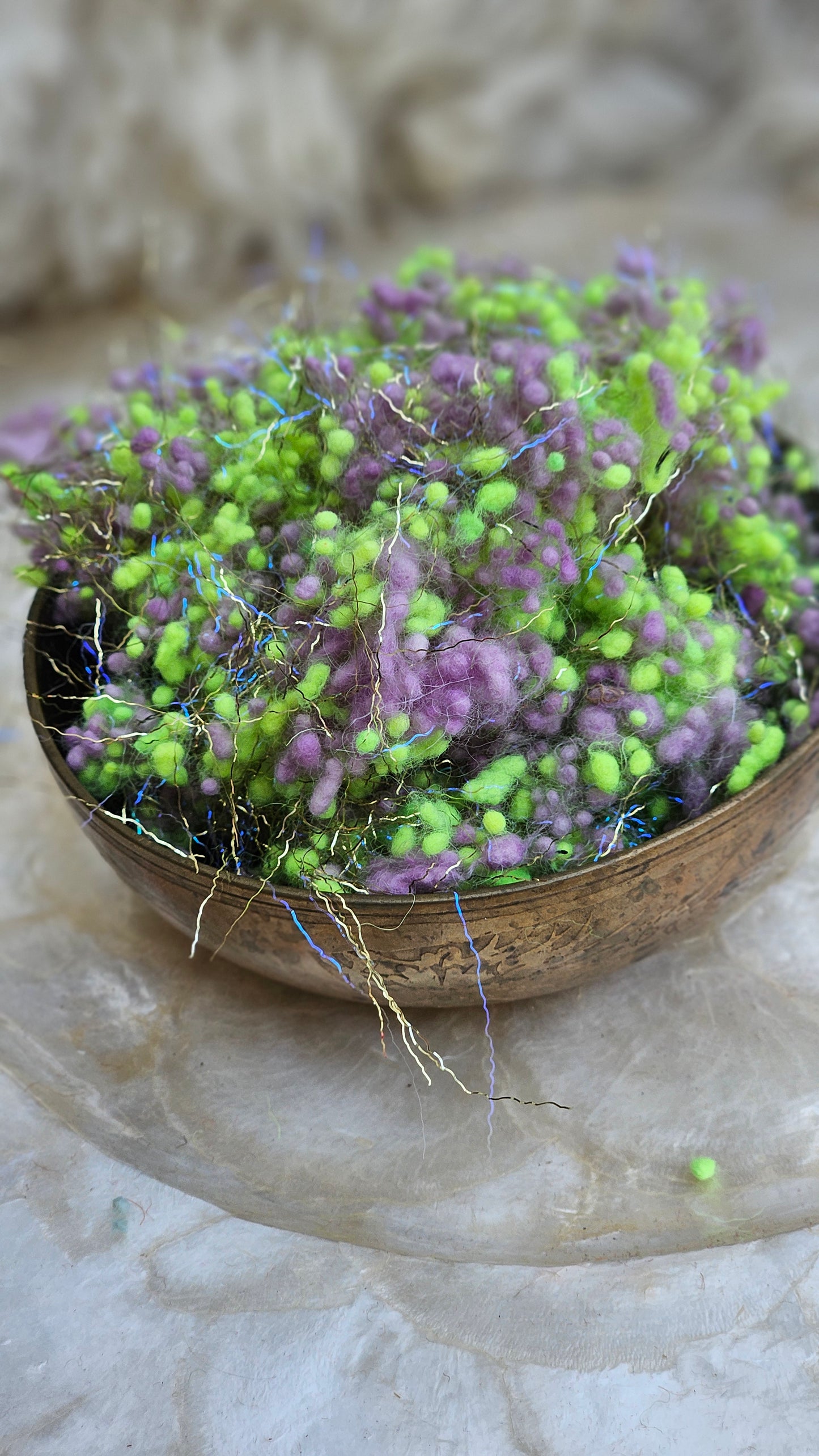 LYSTRA - hand-dyed fine wool nepps with Angelina sparkle for fiber blending and felting - 1 oz | 28 g