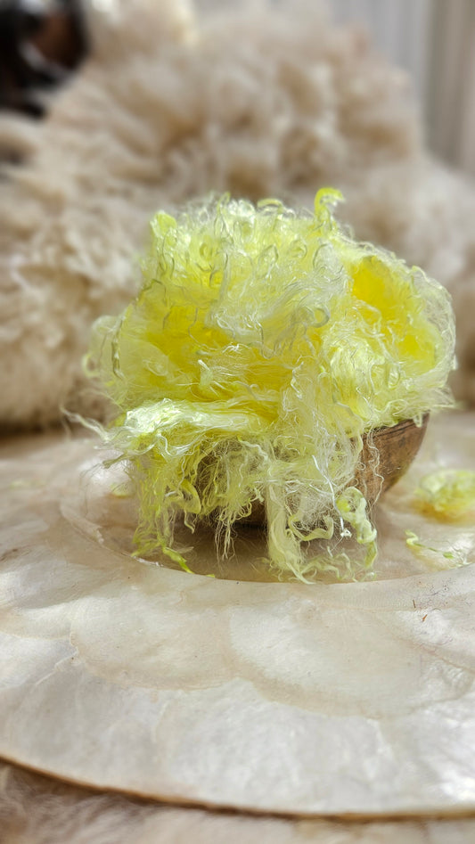 SULPHUR - hand-dyed eucalyptus crimp faux-silk for art yarn embellishing, fiber blending, felting, and papermaking - 2 oz | 57 g