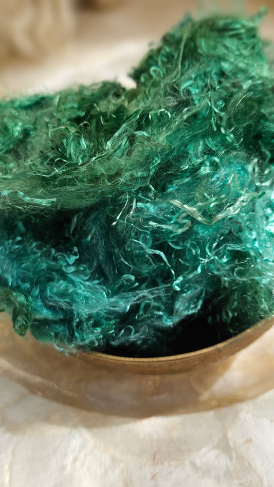 EMERALD - hand-dyed eucalyptus crimp faux-silk for art yarn embellishing, fiber blending, felting, and papermaking - 2 oz | 57 g
