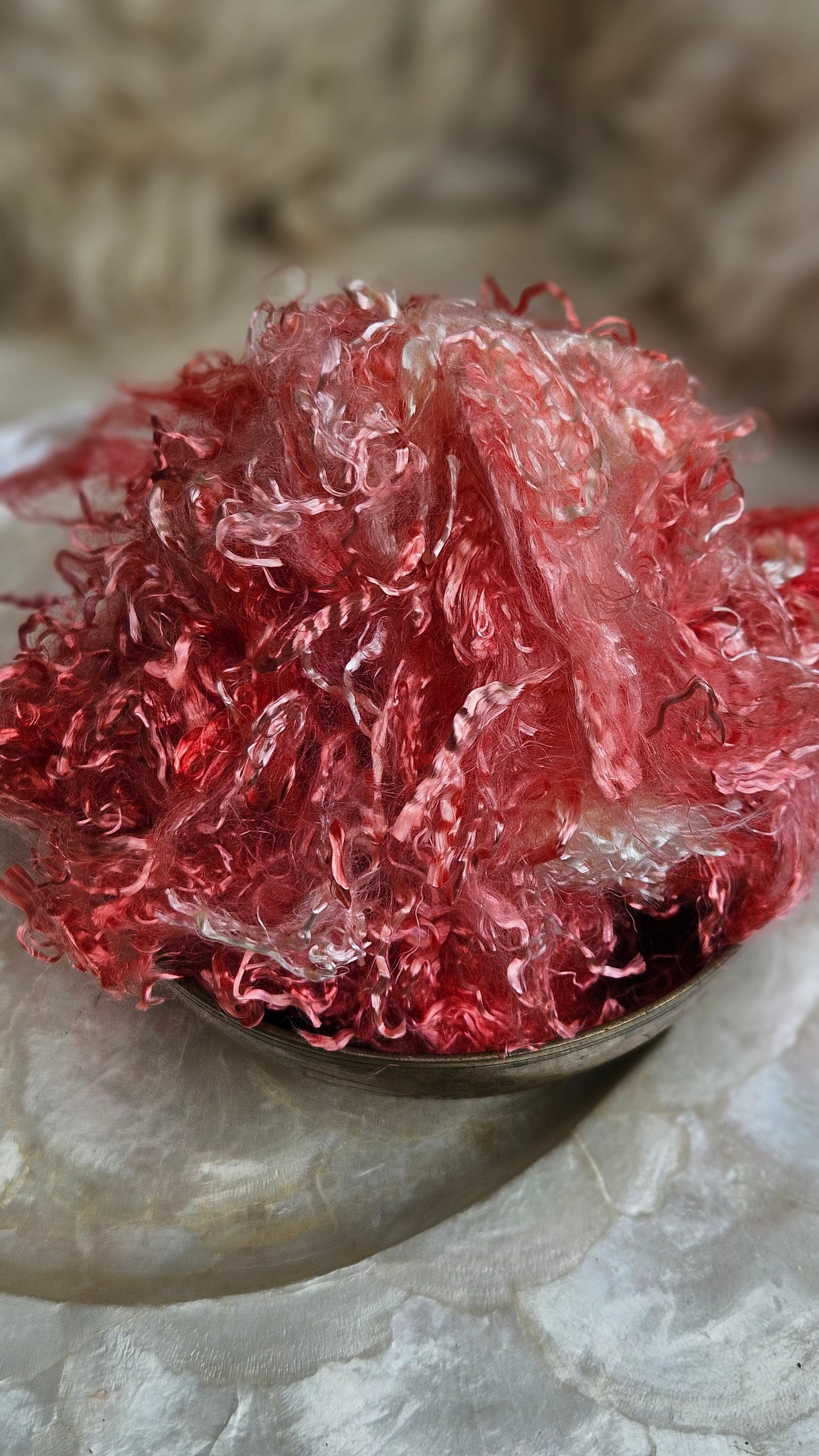 CORAL - hand-dyed eucalyptus crimp faux-silk for art yarn embellishing, fiber blending, felting, and papermaking - 2 oz | 57 g