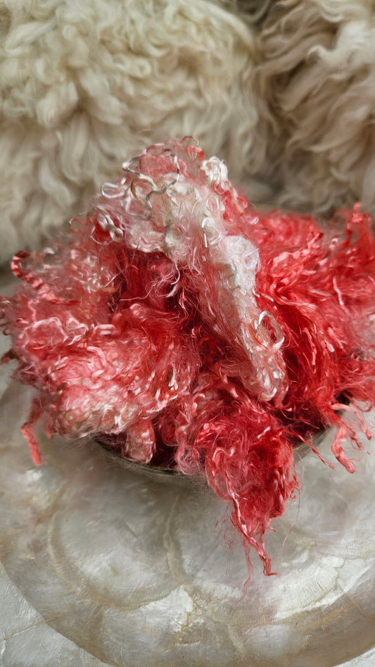 CORAL - hand-dyed eucalyptus crimp faux-silk for art yarn embellishing, fiber blending, felting, and papermaking - 2 oz | 57 g