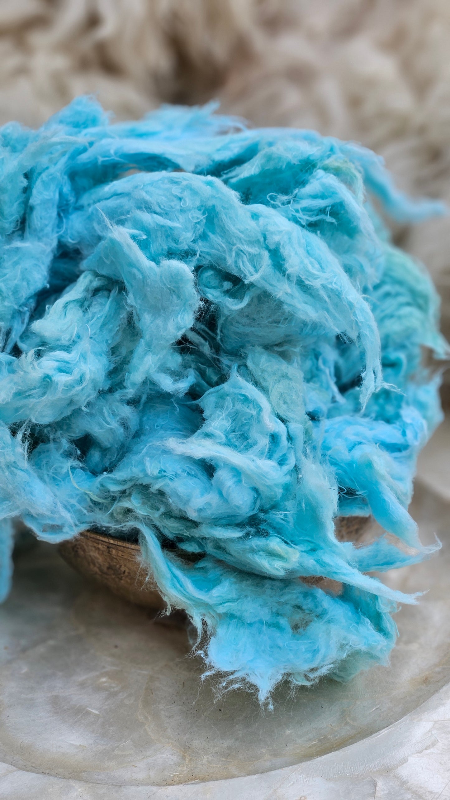 BLUET - hand-dyed recycled cotton noil "feathers" effects texture for blending, felting, and papermaking - 2.5 oz | 71 g