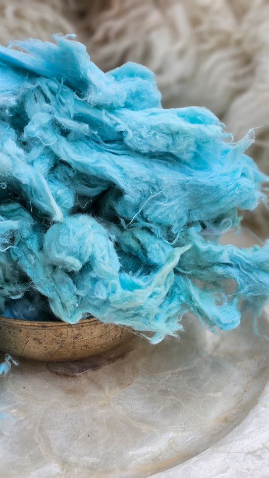 BLUET - hand-dyed recycled cotton noil "feathers" effects texture for blending, felting, and papermaking - 2.5 oz | 71 g