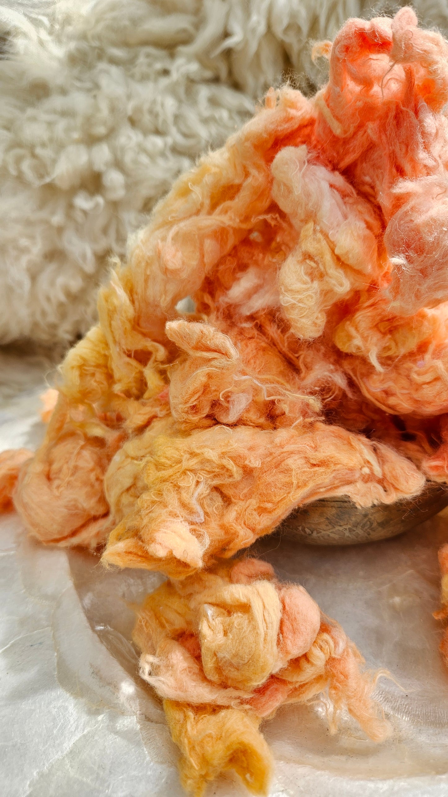 SAFFRON - hand-dyed recycled cotton noil "feathers" effects texture for blending, felting, and papermaking - 2.5 oz | 71 g