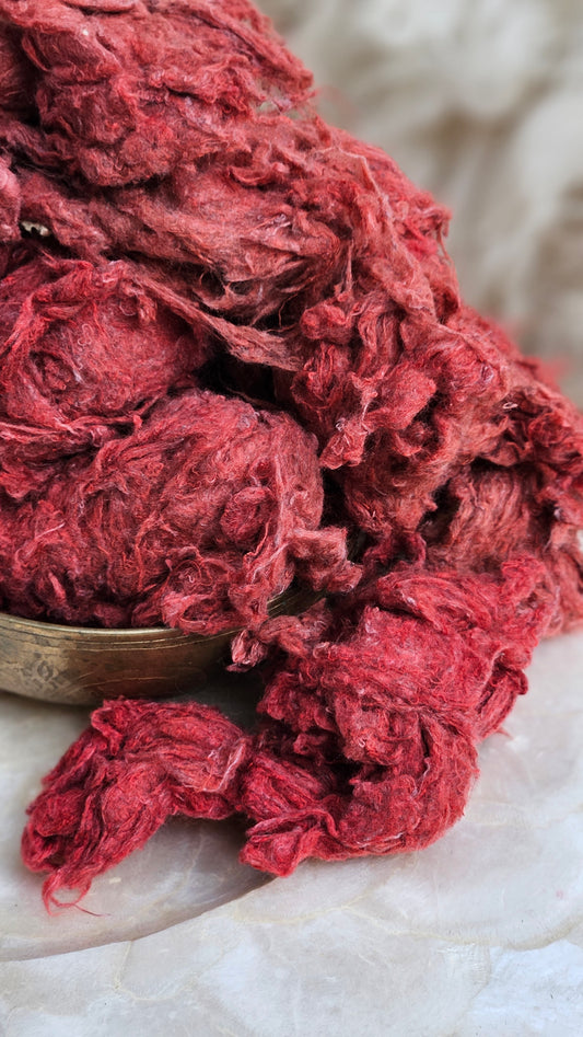 AMARANTH - hand-dyed recycled cotton noil "feathers" effects texture for blending, felting, and papermaking - 2.5 oz | 71 g