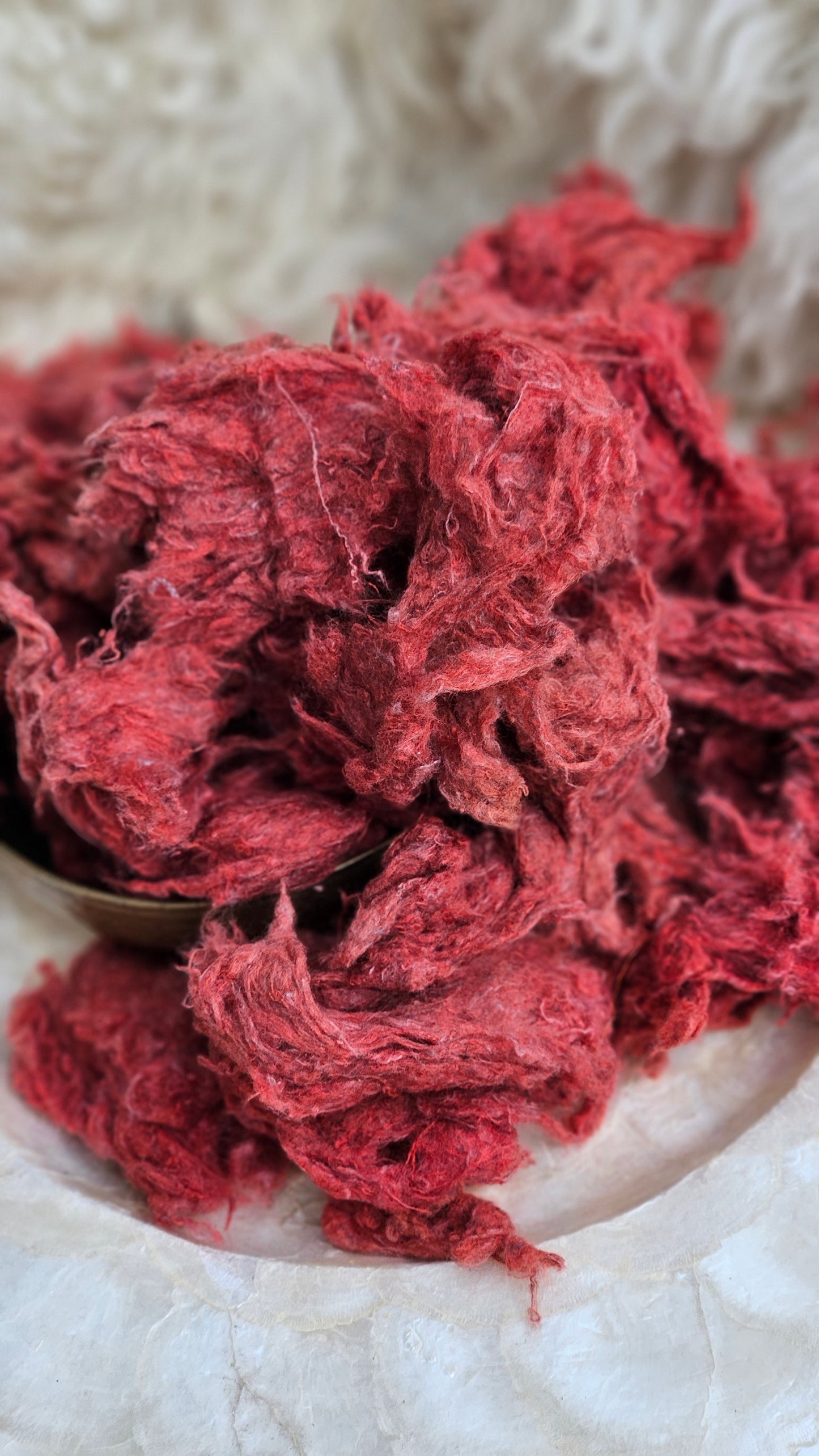 AMARANTH - hand-dyed recycled cotton noil "feathers" effects texture for blending, felting, and papermaking - 2.5 oz | 71 g