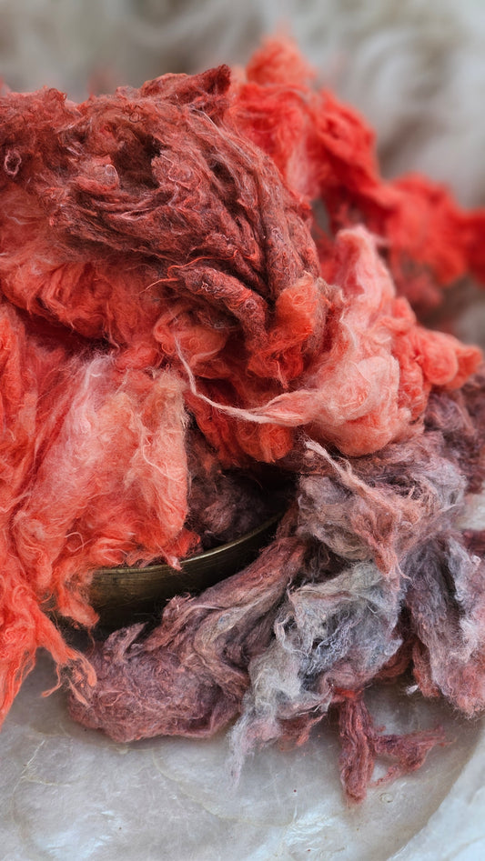 EINKORN - hand-dyed recycled cotton noil "feathers" effects texture for blending, felting, and papermaking - 2.5 oz | 71 g