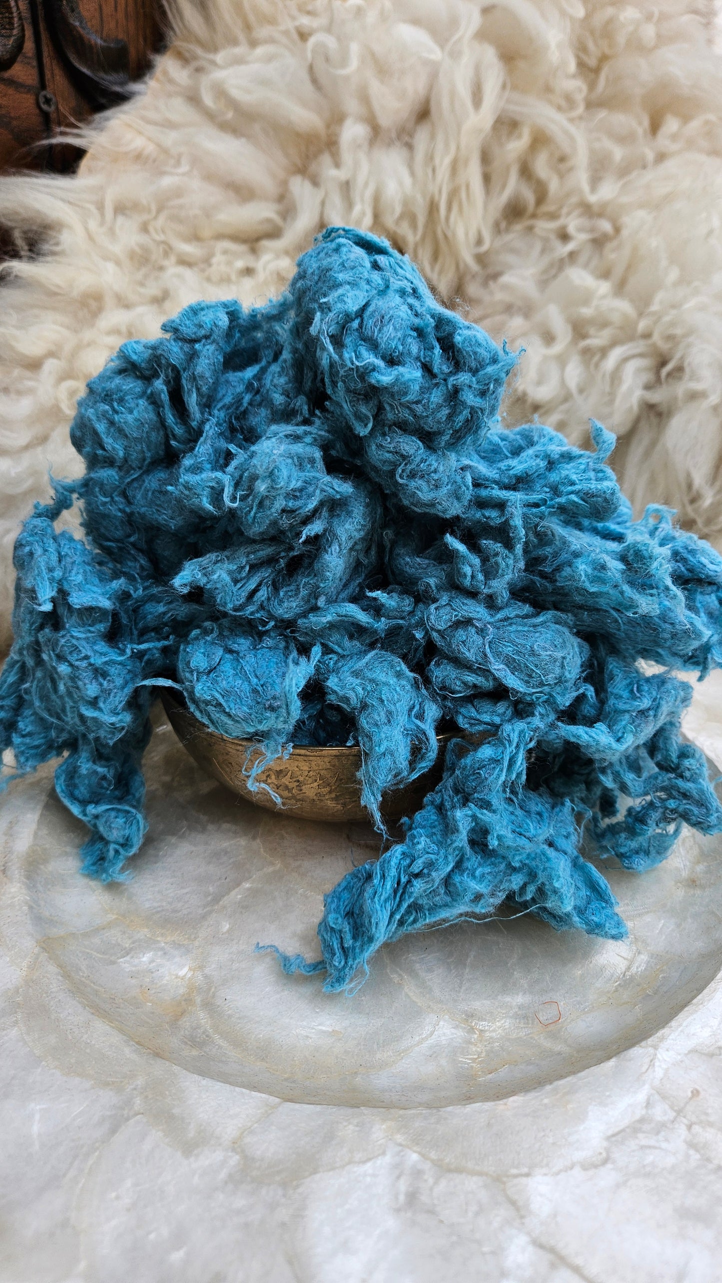 CHIA - hand-dyed recycled cotton noil "feathers" effects texture for blending, felting, and papermaking - 2.5 oz | 71 g