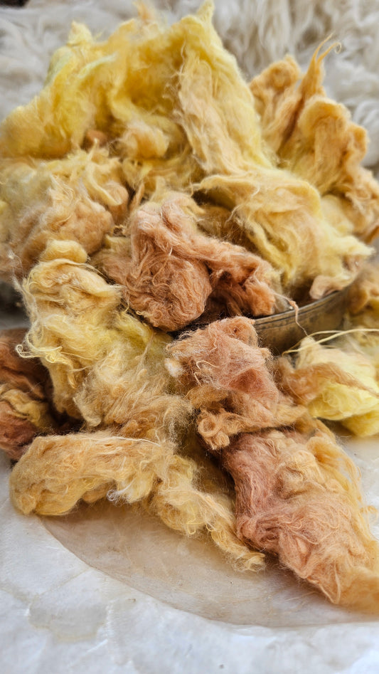 WHEAT - hand-dyed recycled cotton noil "feathers" effects texture for blending, felting, and papermaking - 2.5 oz | 71 g