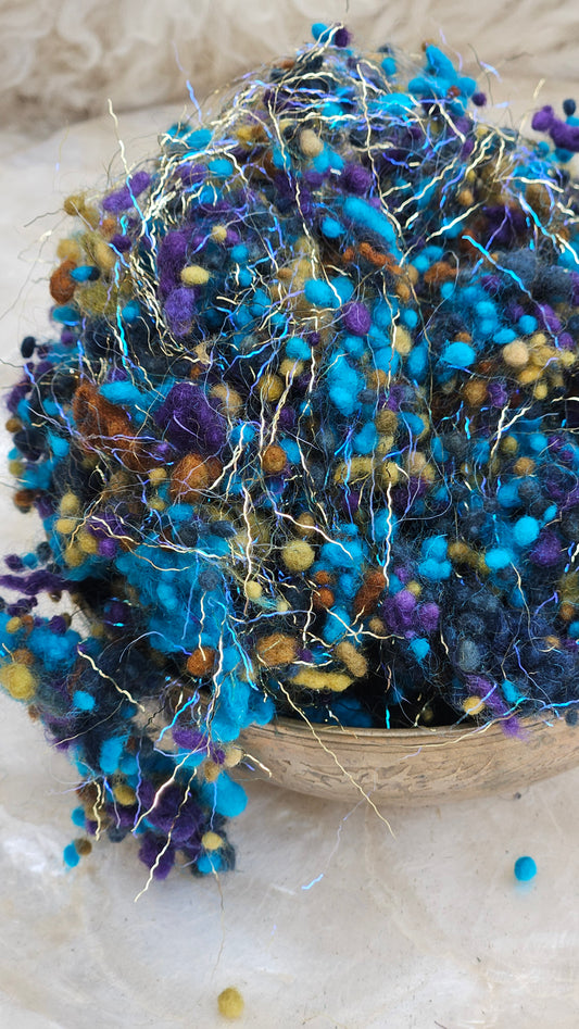 RAVENNA GOLD - hand-dyed fine wool nepps with Angelina sparkle for fiber blending and felting - 1 oz | 28 g