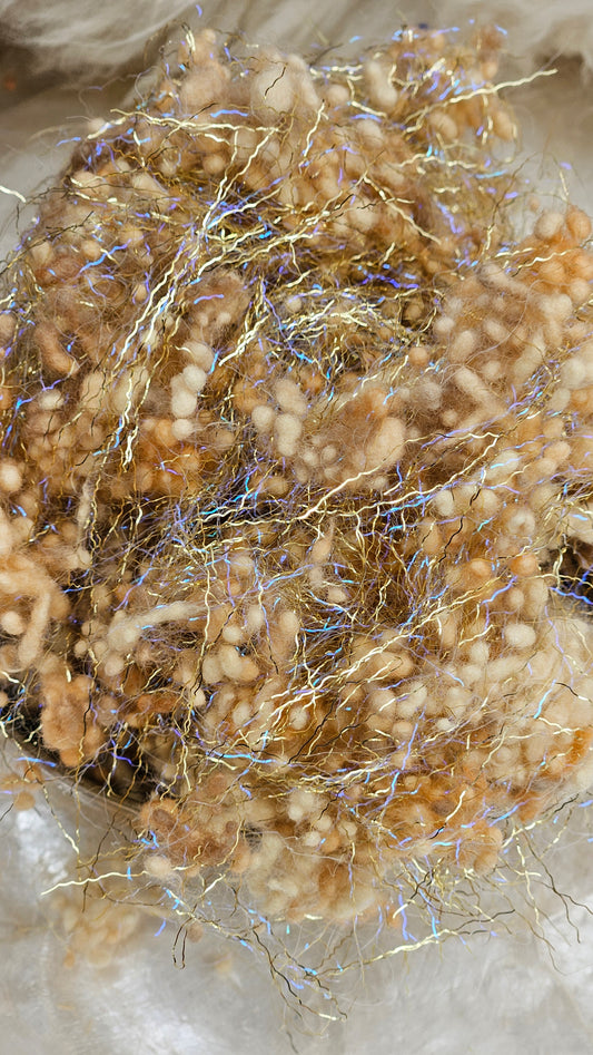 TRIER GOLD - hand-dyed fine wool nepps with Angelina sparkle for fiber blending and felting - 1 oz | 28 g