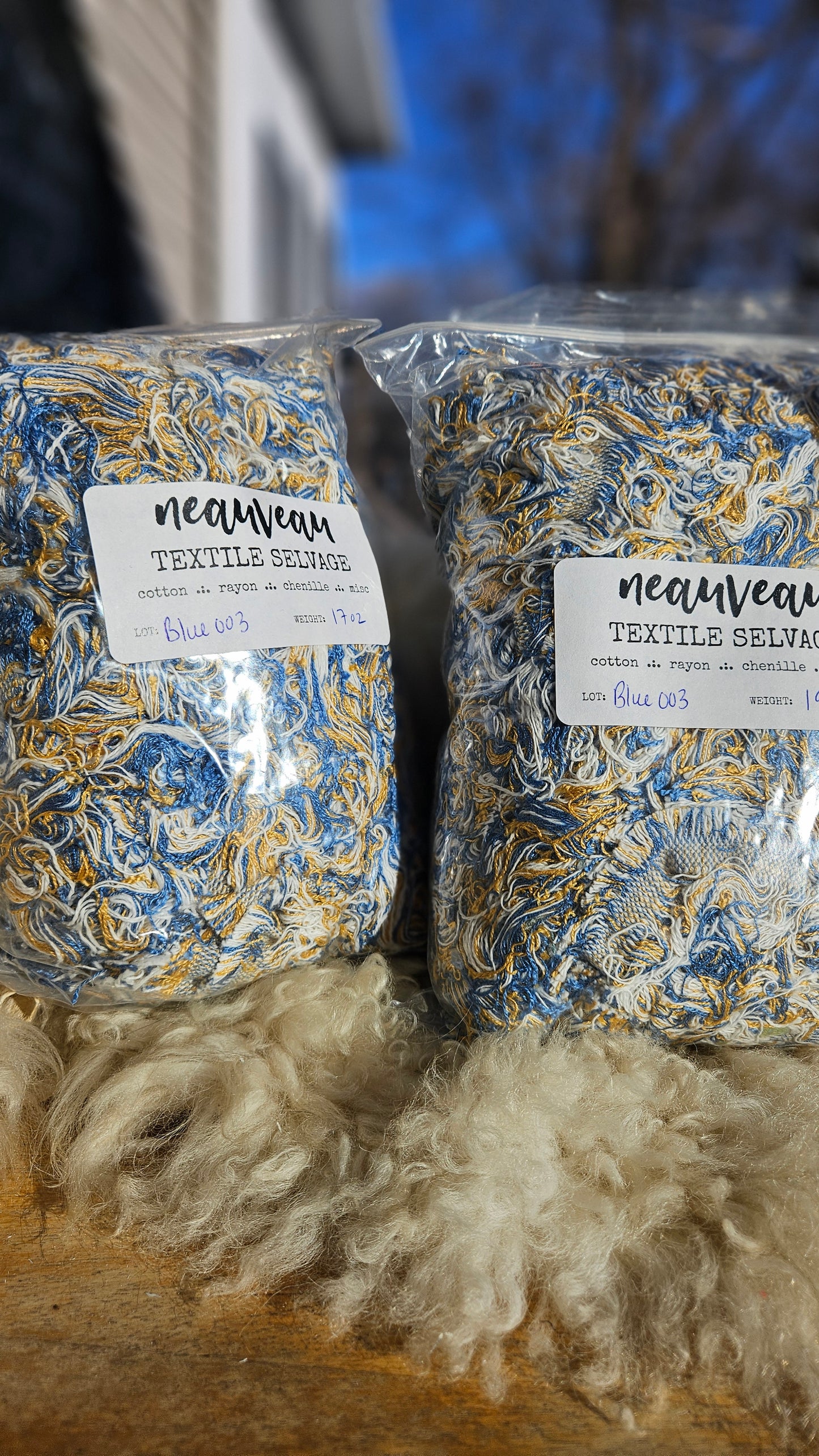 BLUE SELVAGE 003 - rare American-made soft and thick textile selvedge for rug and art weaving and art yarn