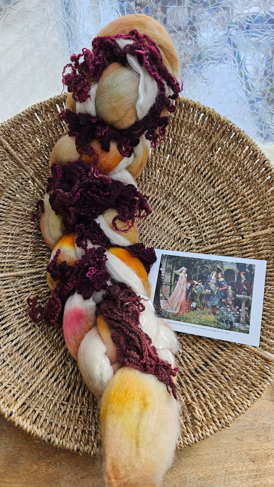 LUXE ART ROVING - hand-dyed Polwarth Alpaca BFL - Waterhouse Miranda and the Tempest Collection 113 - 3.8 oz