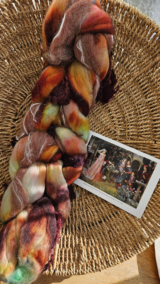 LUXE ART ROVING - hand-dyed Polwarth Alpaca BFL - Waterhouse Miranda and the Tempest Collection 114 - 3.3 oz