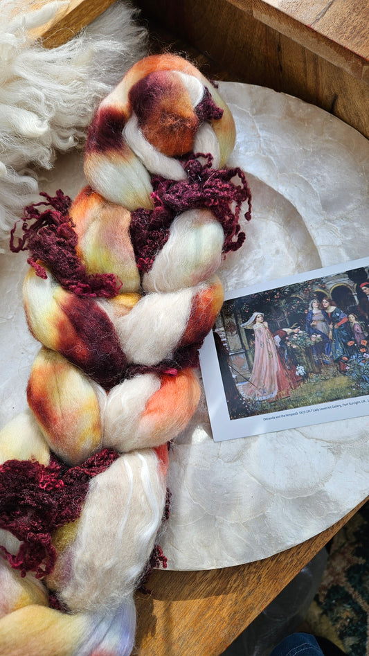LUXE ART ROVING - hand-dyed Polwarth Alpaca BFL - Waterhouse Miranda and the Tempest Collection 116 - 3.4 oz