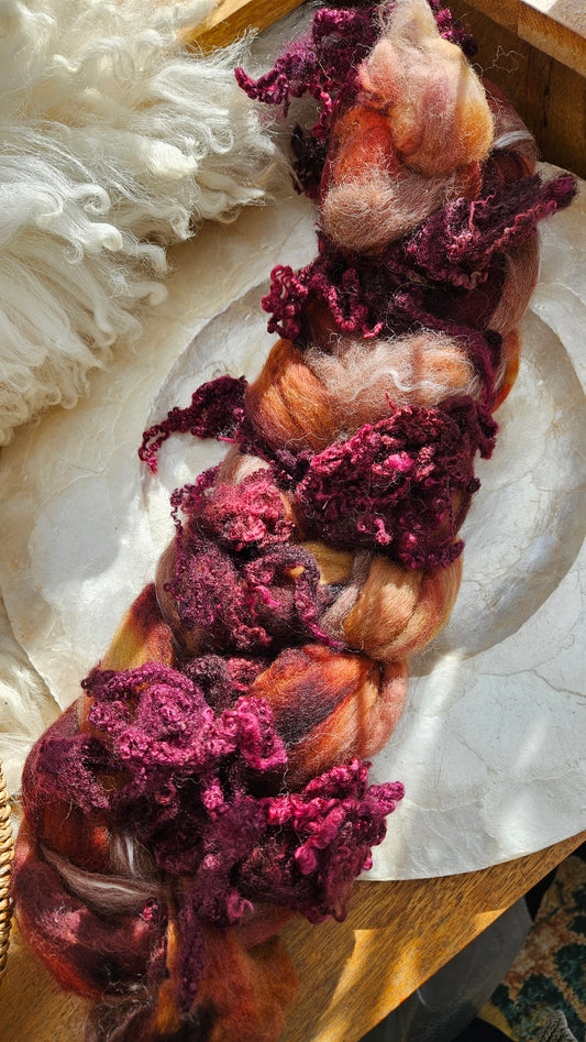 LUXE ART ROVING - hand-dyed Polwarth Alpaca BFL - Waterhouse Miranda and the Tempest Collection 118 - 3.6 oz