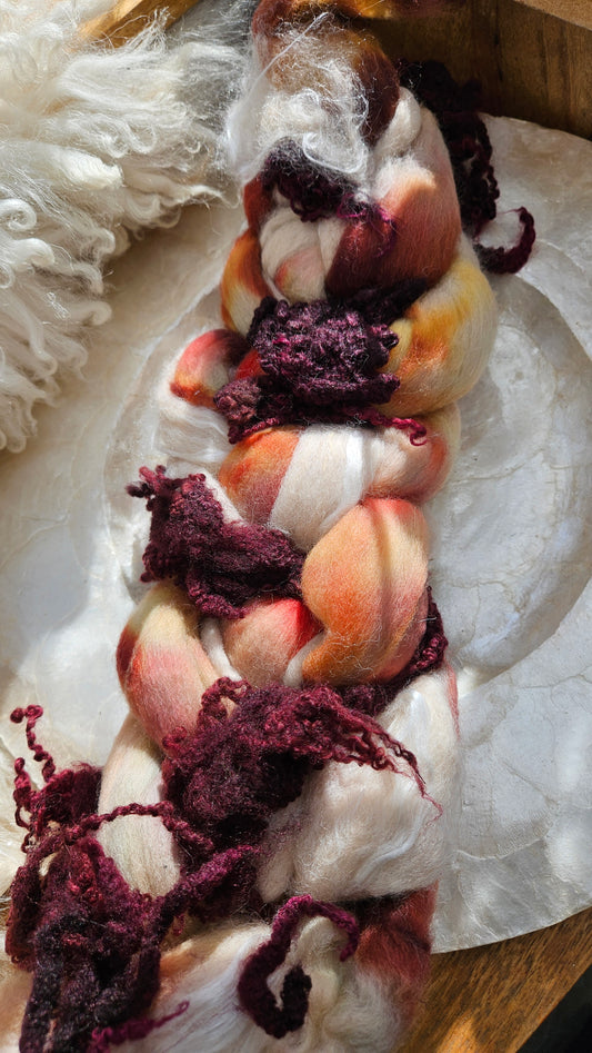 LUXE ART ROVING - hand-dyed Polwarth Alpaca BFL - Waterhouse Miranda and the Tempest Collection 119 - 3.4 oz