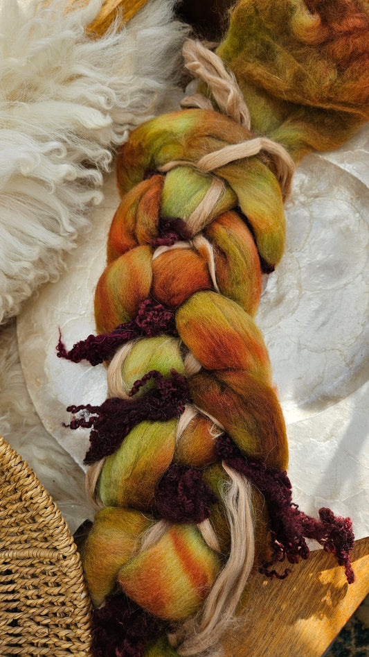 LUXE ART ROVING - hand-dyed Polwarth Alpaca BFL - Waterhouse Miranda and the Tempest Collection 123 - 3.3 oz