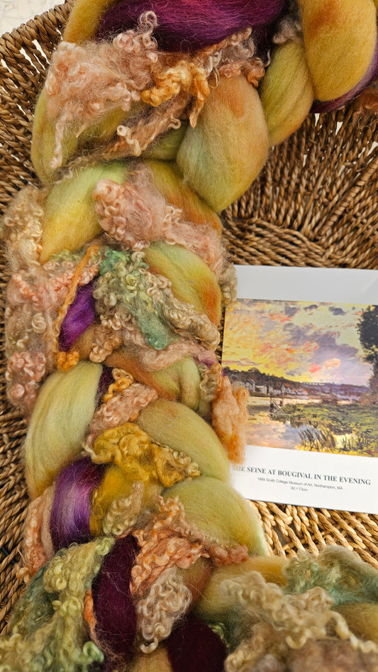 ART ROVING - hand-dyed Polwarth Churro BFL - Monet Seine at Bougival Collection 102 - 5.6 oz