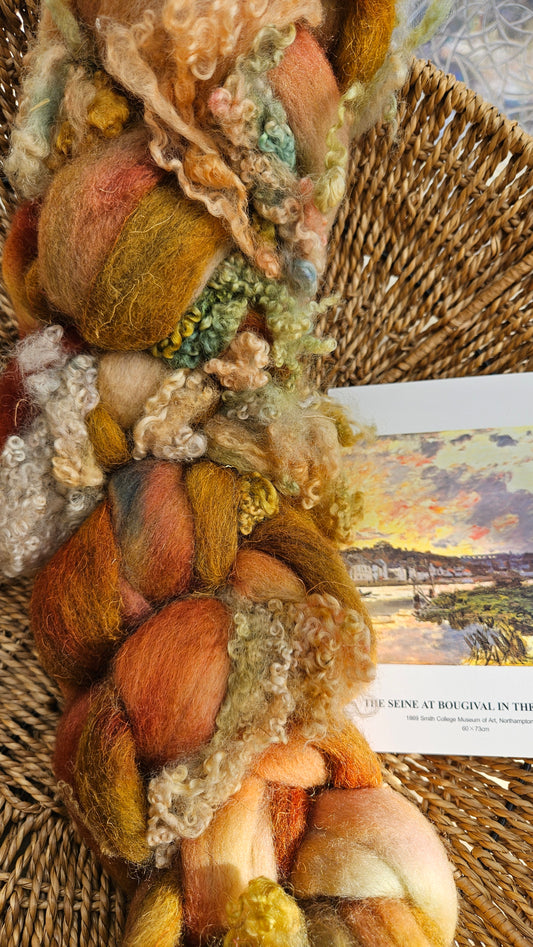ART ROVING - hand-dyed Polwarth Churro BFL - Monet Seine at Bougival Collection 105 - 4.5 oz