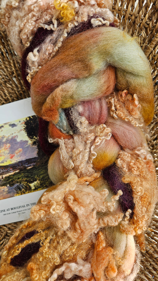 ART ROVING - hand-dyed Polwarth Churro BFL - Monet Seine at Bougival Collection 106 - 4.7 oz