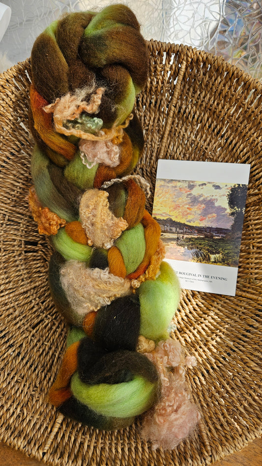 ART ROVING - hand-dyed Polwarth Churro BFL - Monet Seine at Bougival Collection 108 - 3.7 oz