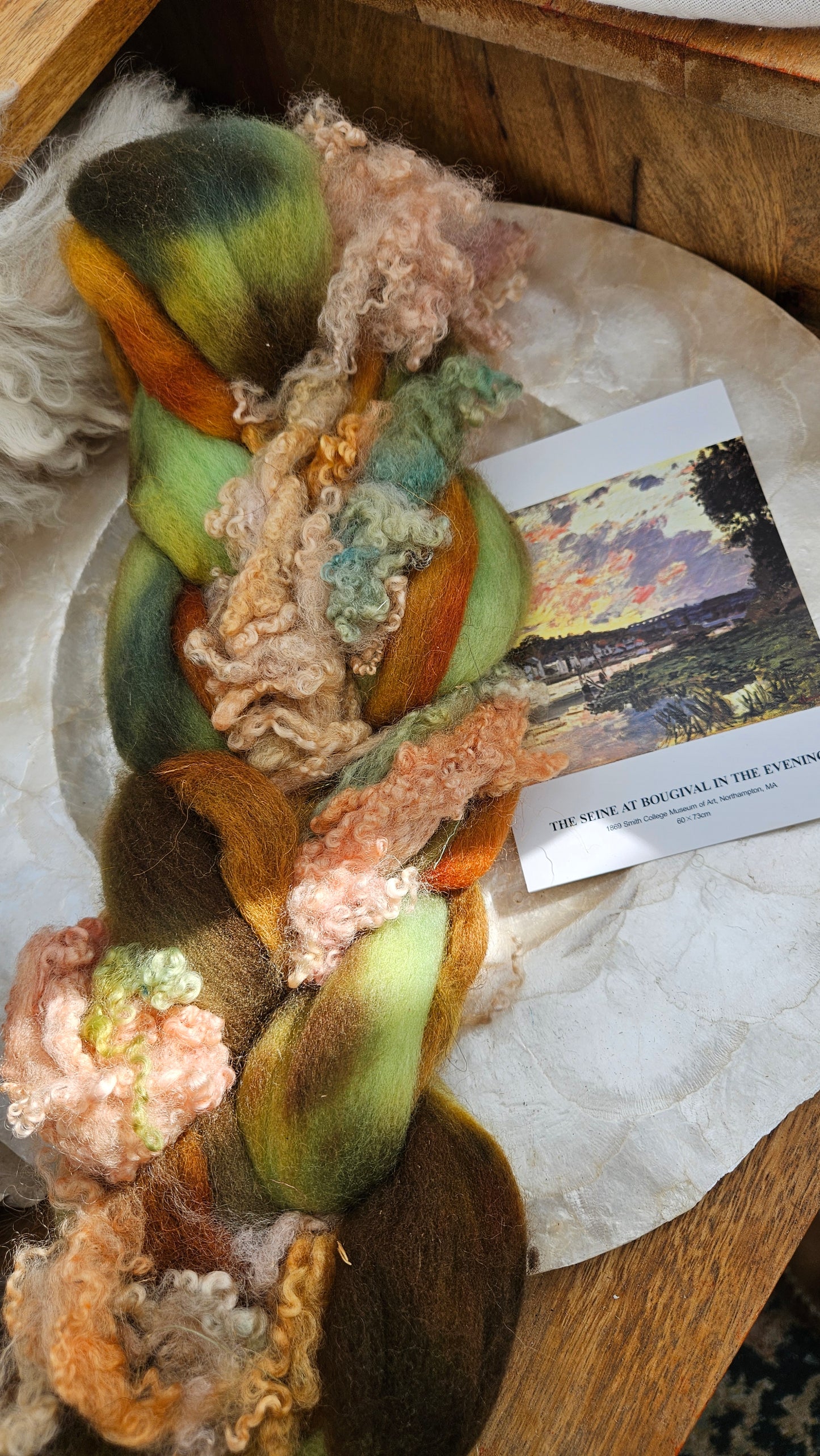 ART ROVING - hand-dyed Polwarth Churro BFL - Monet Seine at Bougival Collection 108 - 3.7 oz