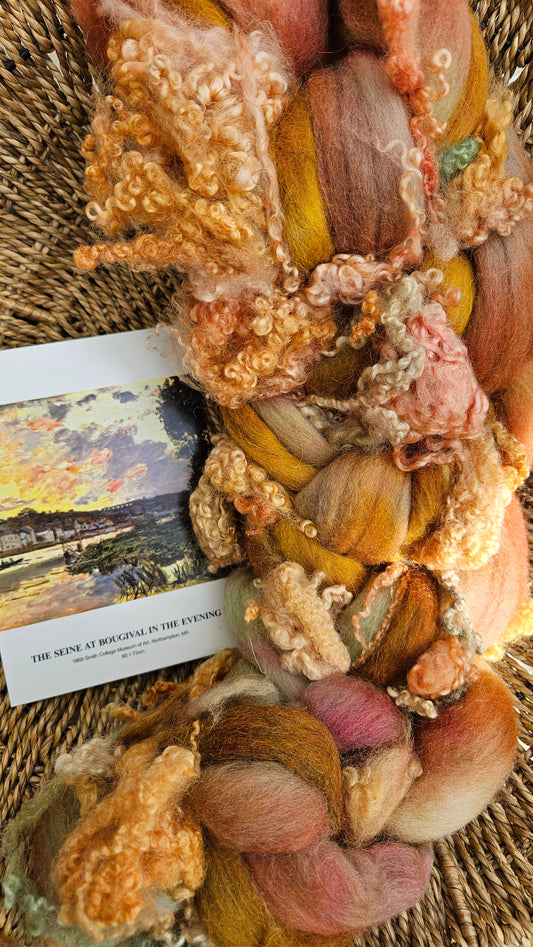 ART ROVING - hand-dyed Polwarth Churro BFL - Monet Seine at Bougival Collection 109 - 4.7 oz