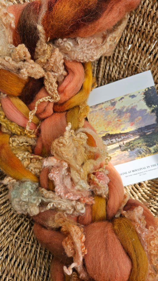 ART ROVING - hand-dyed Polwarth Churro BFL - Monet Seine at Bougival Collection - 110 4.4 oz