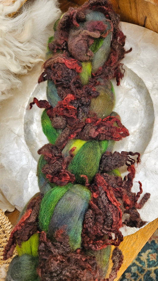 ART ROVING - hand-dyed Polwarth Churro BFL - Waterhouse Gathering Almond Blossoms Collection 102 - 4.0 oz