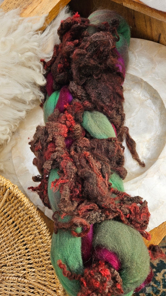 ART ROVING - hand-dyed Polwarth Churro BFL - Waterhouse Gathering Almond Blossoms Collection 104 - 4.6 oz